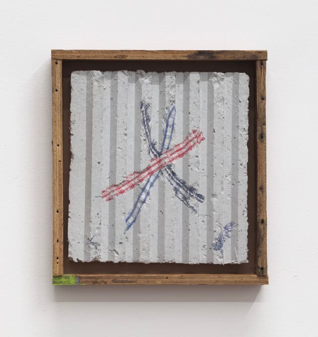 Bronson Smillie. Asterisk to Nowhere #4, 2022. Paper pulp, bar rag, artists frame. 12 x 11 x 2 inches.