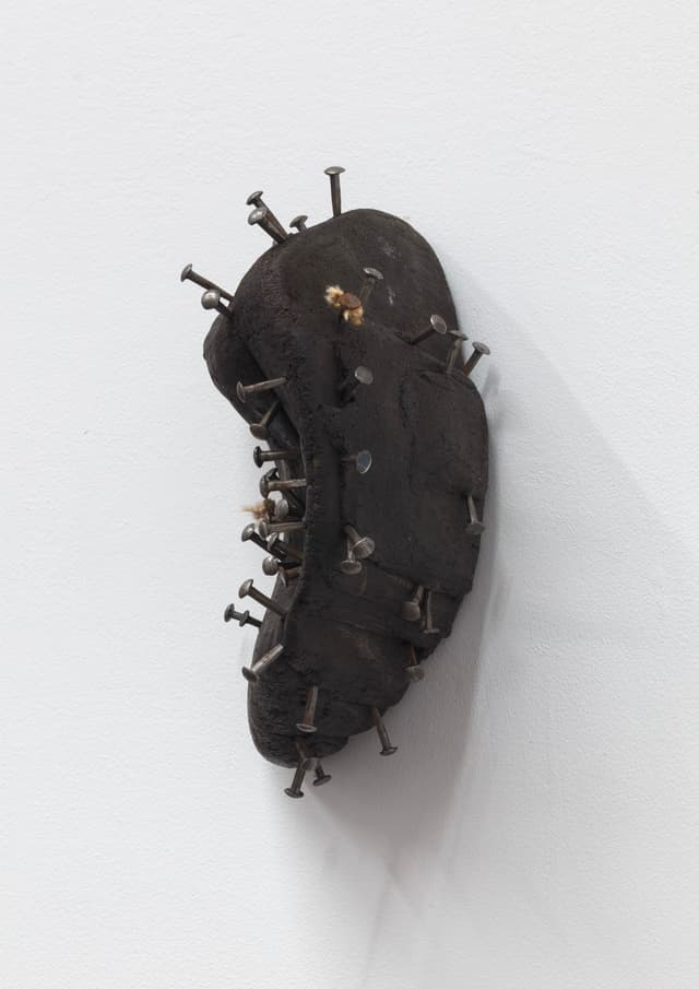 Winona Sloane Odette. Untitled, 2022. Beeswax, pigment, eyeshadow, molasses, tacks. 7.5 x 4 x 6 inches.