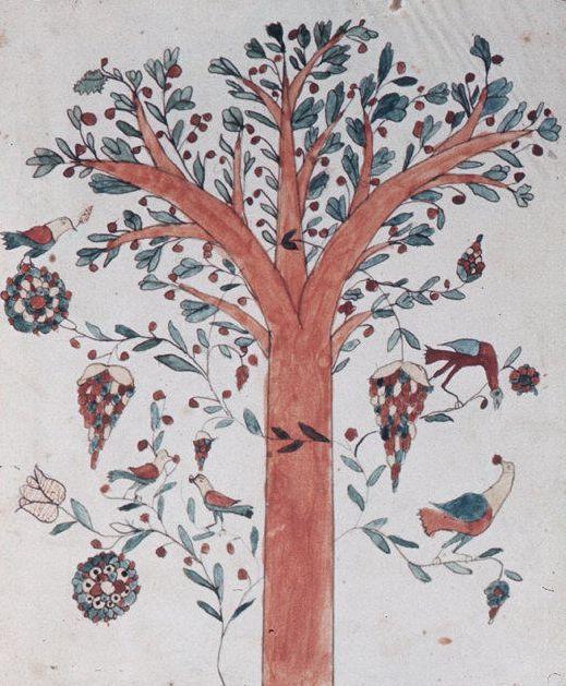 Drawing of tree with birds and fruit, 1770 - 1800