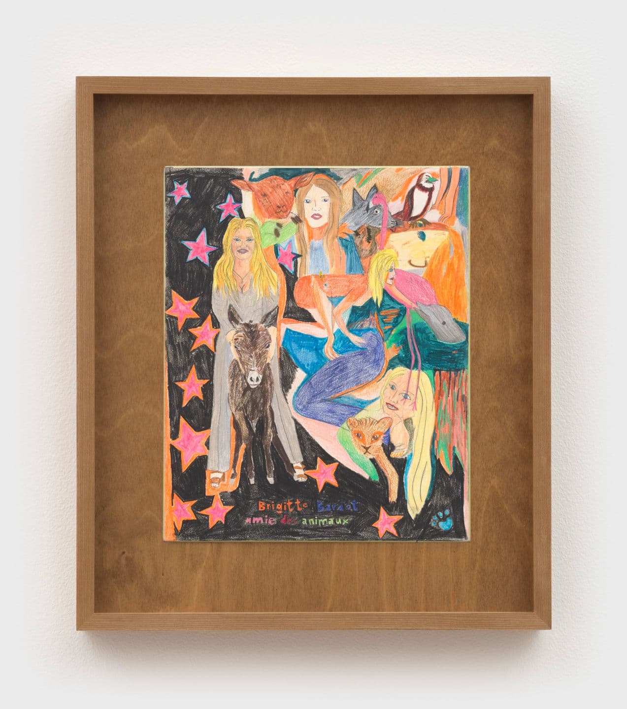 Alix Van Der Donckt-Ferrand. <i>Brigitte Bardot</i>, Amie des Animaux, 2022. Pencil crayon, marker, graphite on matboard. 15.75 x 13.5 inches framed.