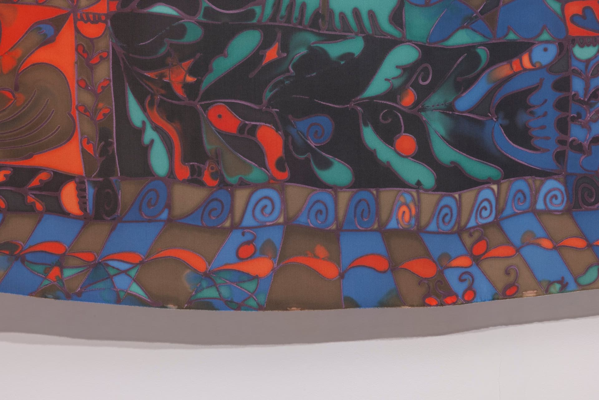 Benedict Scheuer. Break the Spell / Kernal of Endless Love Deep Inside (Detail), 2025. Hand Dyed 8mm Habotai Silk. 44 ½ × 46 inches.