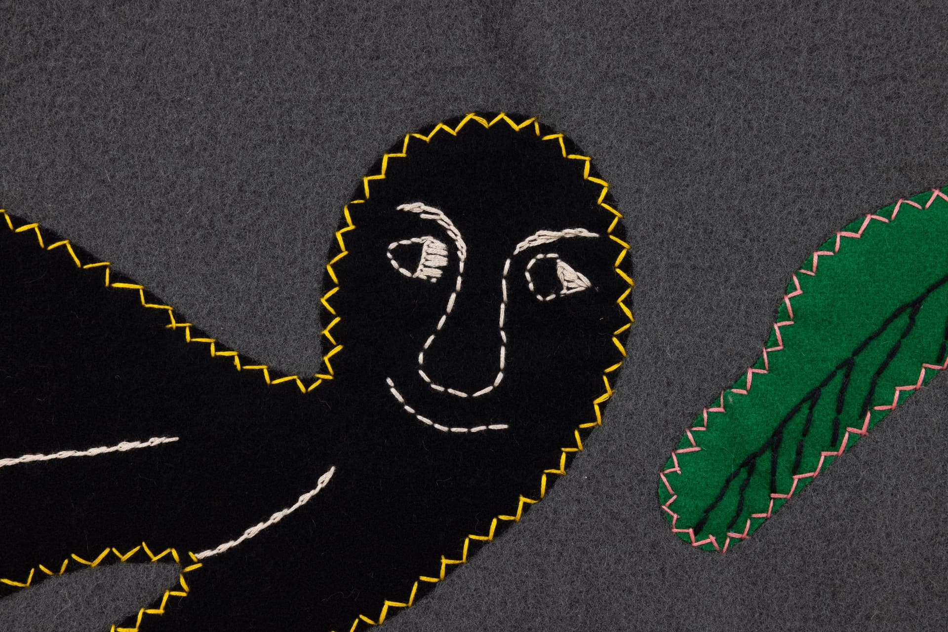Irene Avaalaaqiaq Tiktaalaaq. COMPOSITION (TRANSFORMATIONS) (Detail), c. 1990s. Duffel, felt, embroidery floss. 36.75 × 58.25 inches.