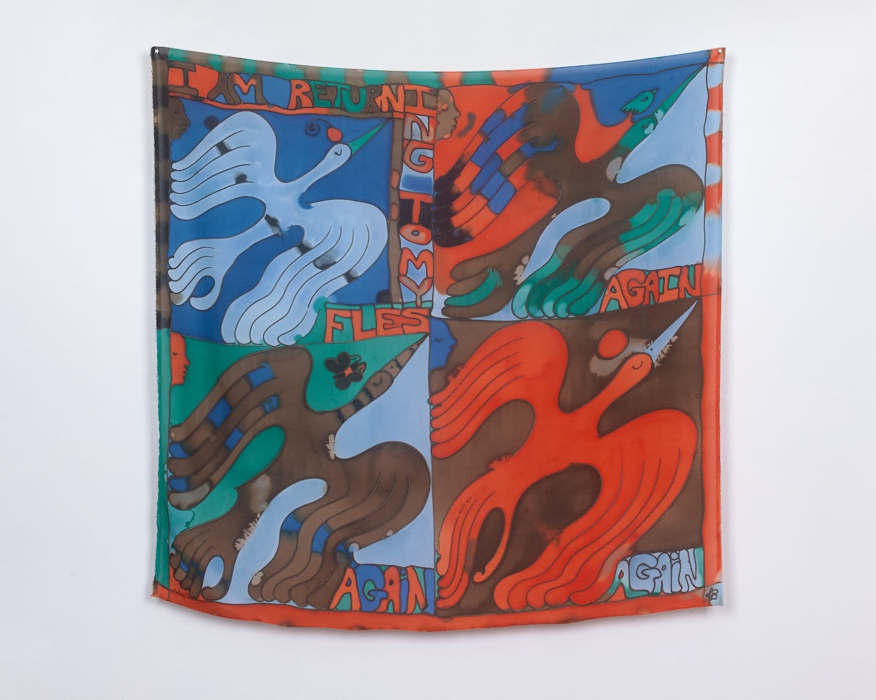 Benedict Scheuer. <i>Same But Different</i>, 2025. Hand Dyed 8mm Habotai Silk. 43 ¾ × 46 inches.