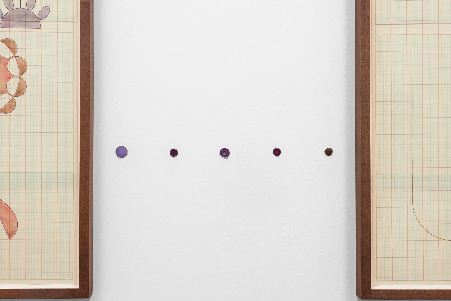 Bronson Smillie. <i>Button chair rail (no repeats)</i>, 2026. Buttons. Dimensions variable.