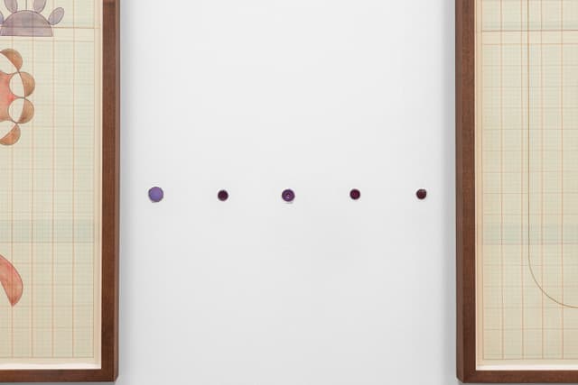 Bronson Smillie. <i>Button chair rail (no repeats)</i>, 2026. Buttons. Dimensions variable.