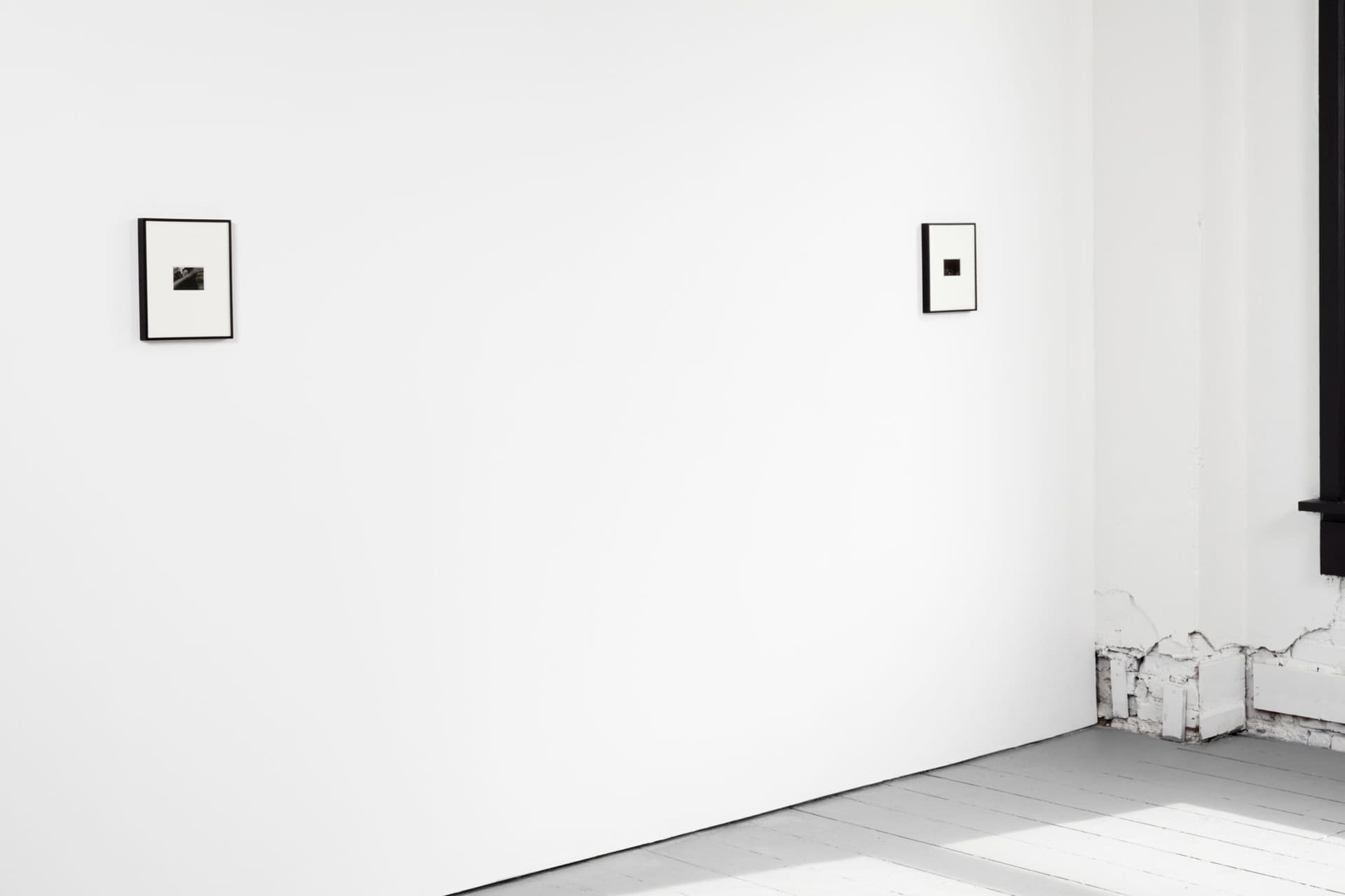 Mo Costello. Installation view comprised of ten sequential images in a long, narrow room. 2.7 x 1.8 inch Gelatin Silver Prints in Aluminum Artist's Frame. 8 x 10 inches each.