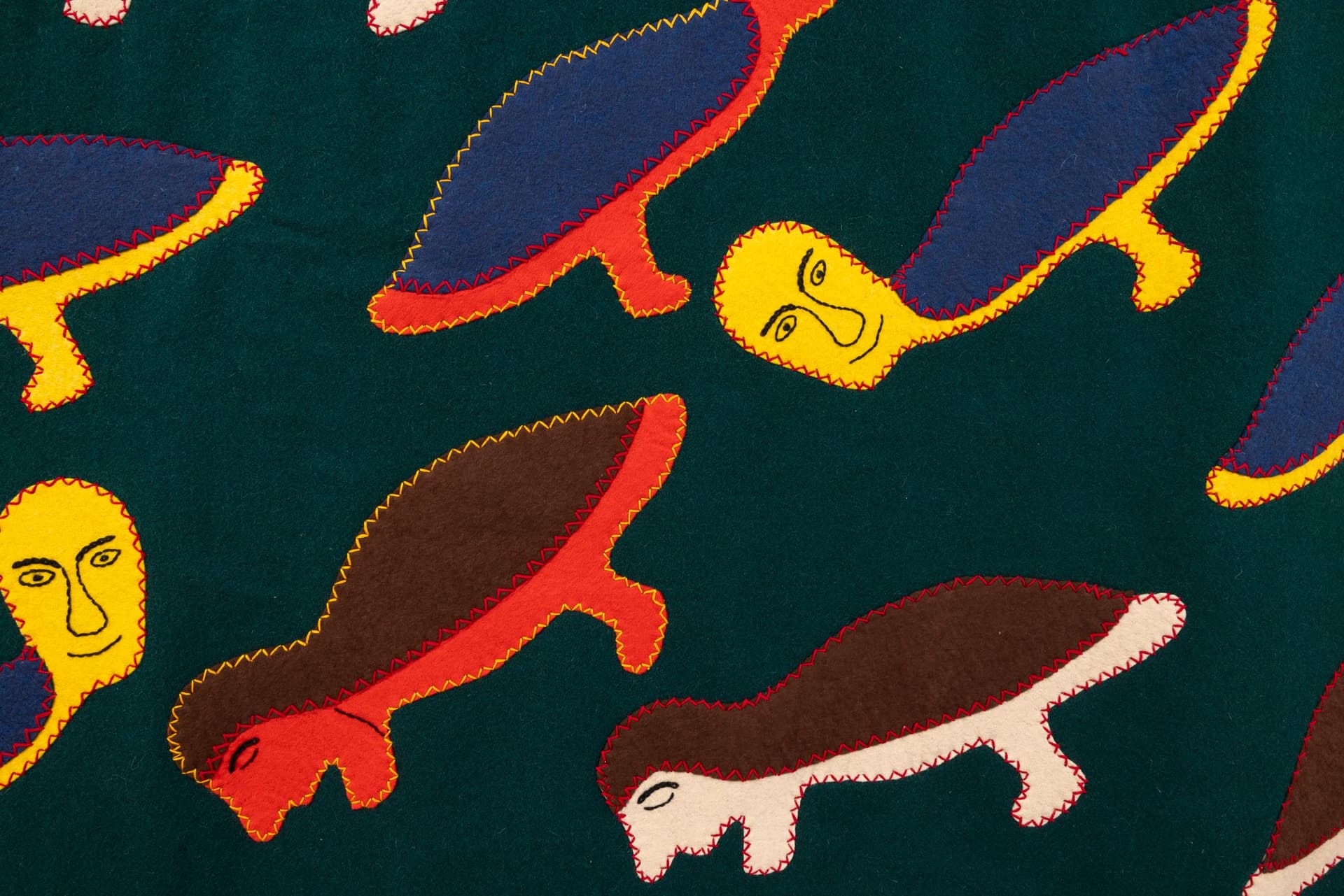 Irene Avaalaaqiaq Tiktaalaaq. BIRD PEOPLE (Detail), 1996. Duffel, felt, embroidery floss. 41 × 54 inches.