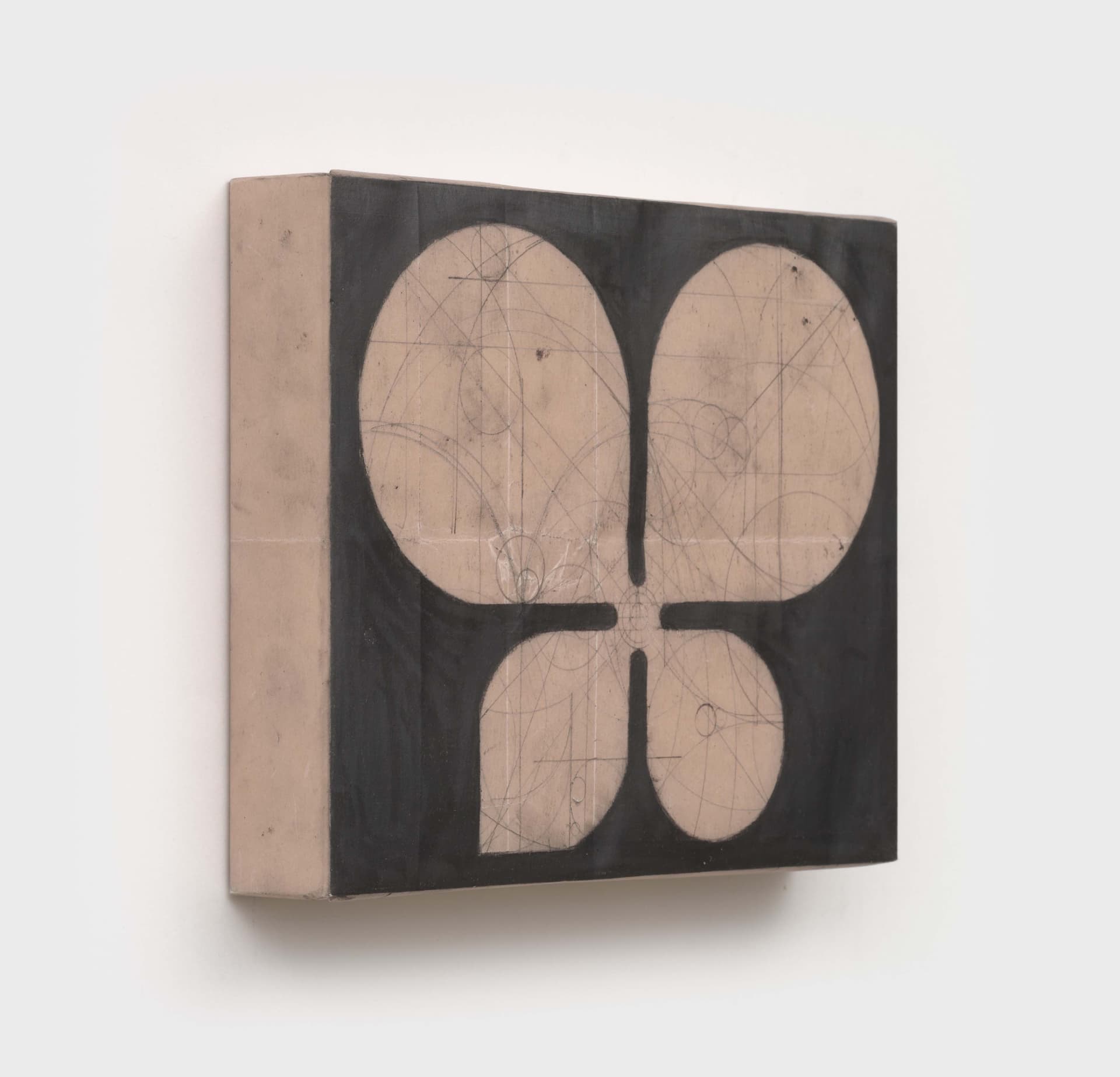 Kai Jenrette. No title, 2024. Graphite on waxed newsprint over panel. 10 × 8 × 1.75 inches.