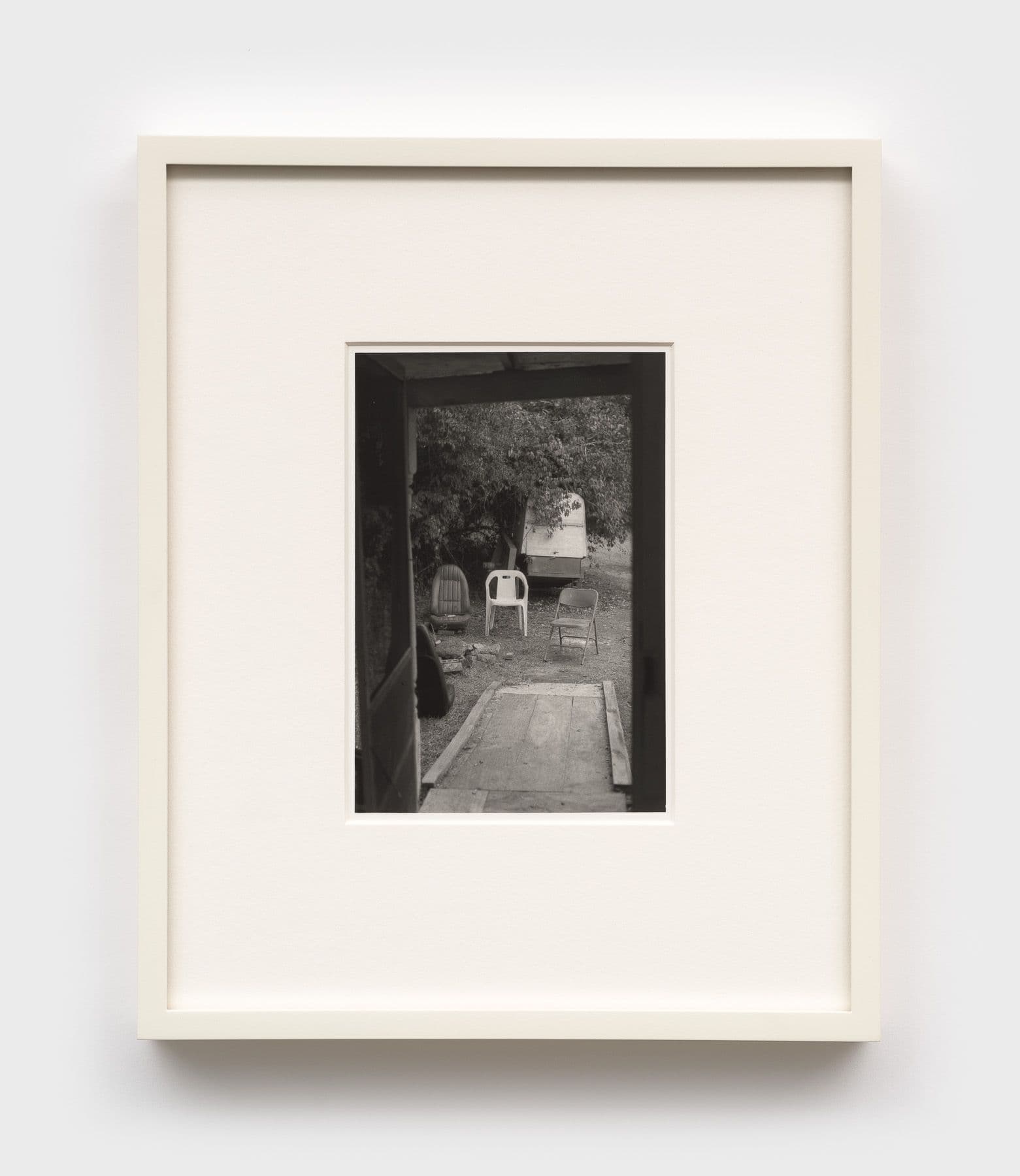 Mo Costello. Untitled (Ramp and Chairs), 2024. Gelatin silver print.
5 3/4 × 4 inches (11 1/2 × 9 1/2 inches framed). Edition of 3 + II AP.