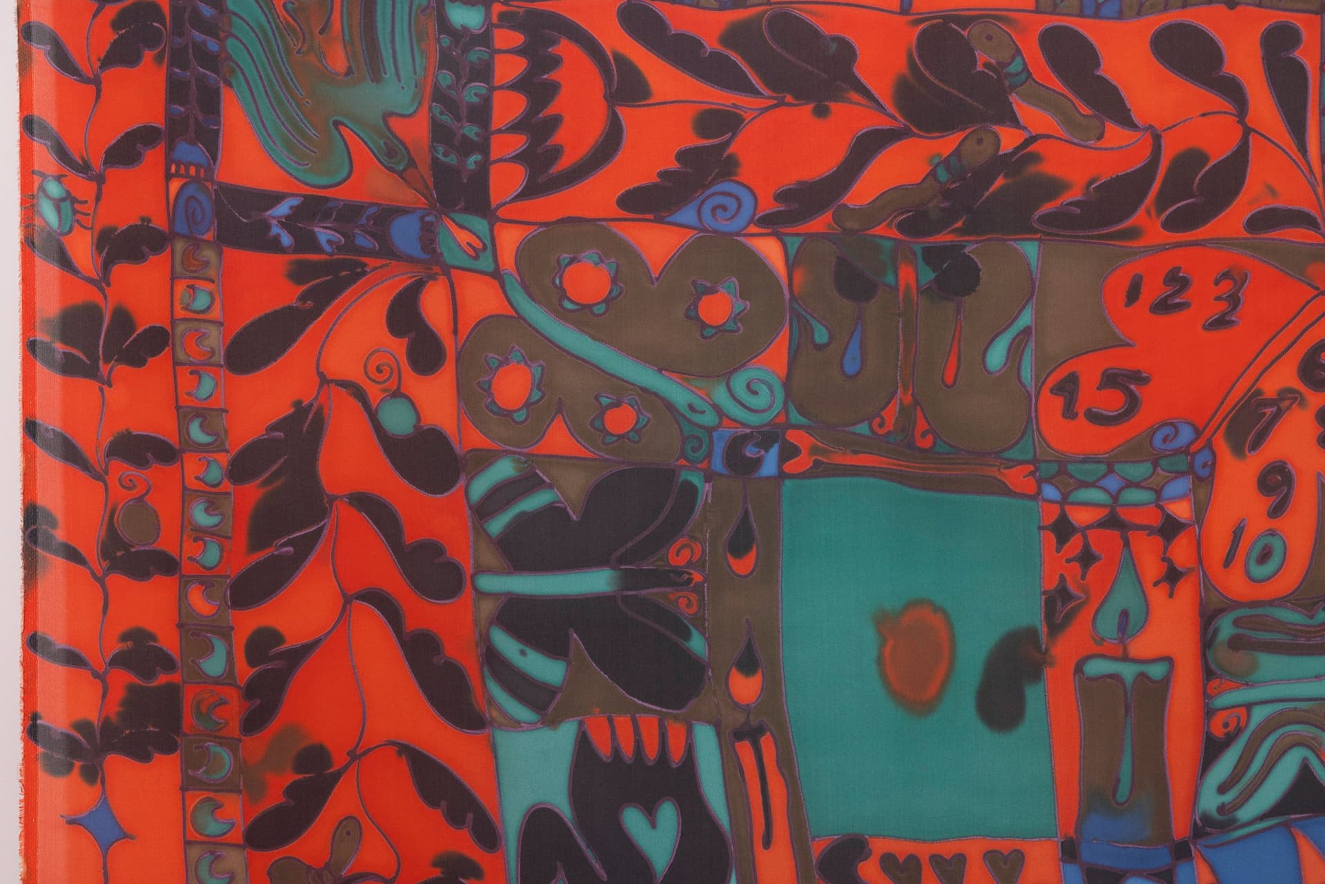 Benedict Scheuer. Break the Spell / Kernal of Endless Love Deep Inside (Detail), 2025. Hand Dyed 8mm Habotai Silk. 44 ½ × 46 inches.