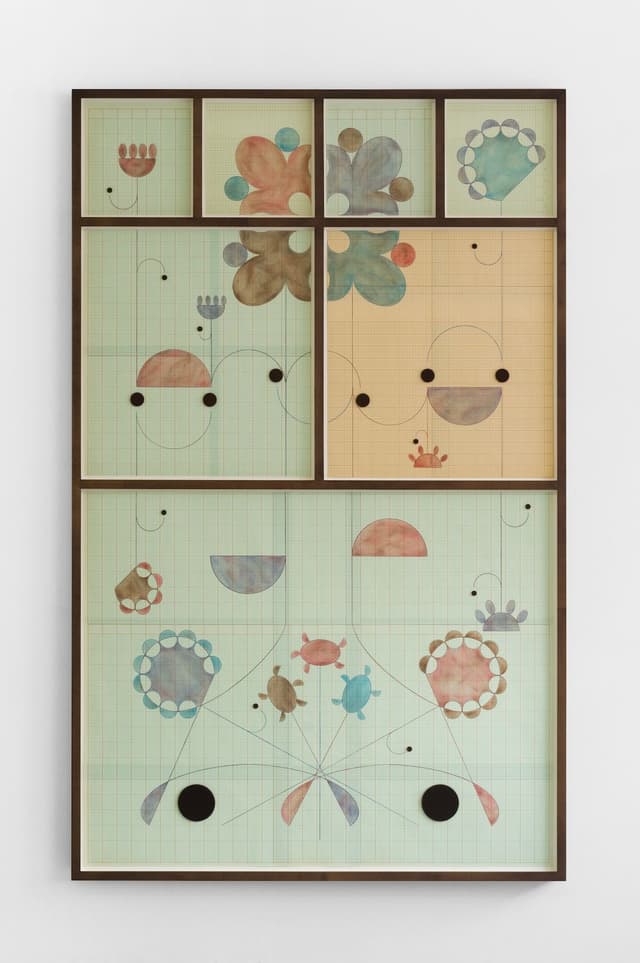 Bronson Smillie. <i>Felt Drawing With a View I</i>, 2026. Pencil crayon, polycrayon, and felt pad on paper. 64 × 40 × 2.25 inches.