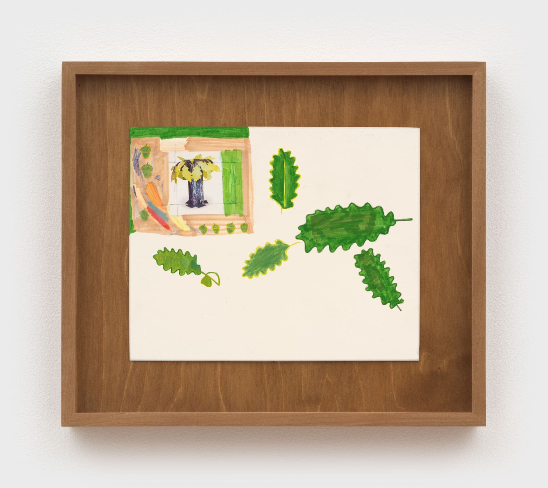 Alix Van Der Donckt-Ferrand. <i> Chêne</i>, 2023. Marker, collage, color pencil, and graphite on matboard. 8 ½ × 10 ½ inches (13 ½ × 15½ inches framed).