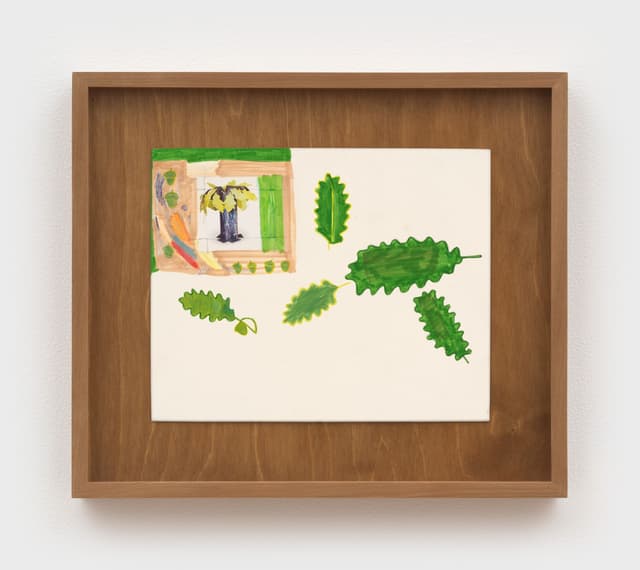 Alix Van Der Donckt-Ferrand. <i> Chêne</i>, 2023. Marker, collage, color pencil, and graphite on matboard. 8 ½ × 10 ½ inches (13 ½ × 15½ inches framed).