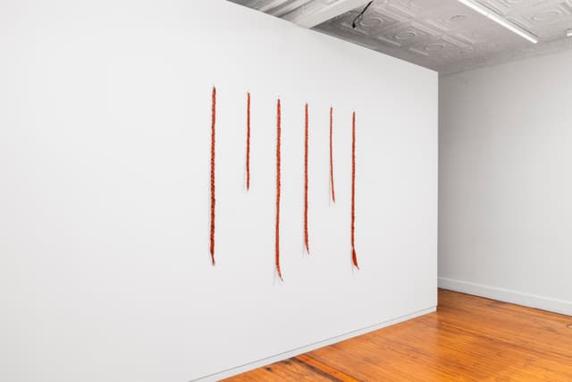 Faye HeavyShield. gravity & ascension, 2026. Acrylic and gesso on paper, wire. 60 × 61 1/2 inches. Dimensions variable.