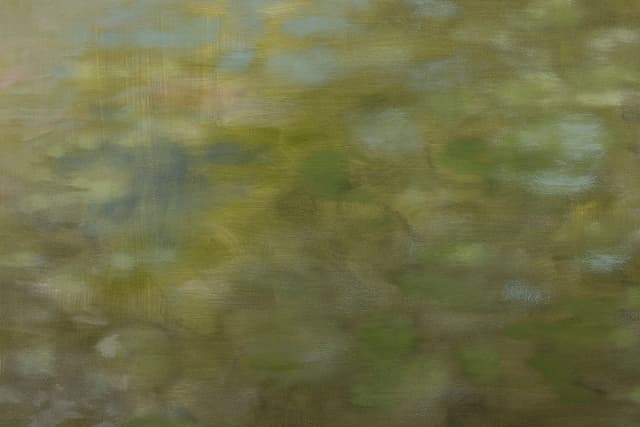 Zoe Koke. Detail of <i>Rio Grande</i>, 2025. Oil on canvas. 30 × 30 inches.