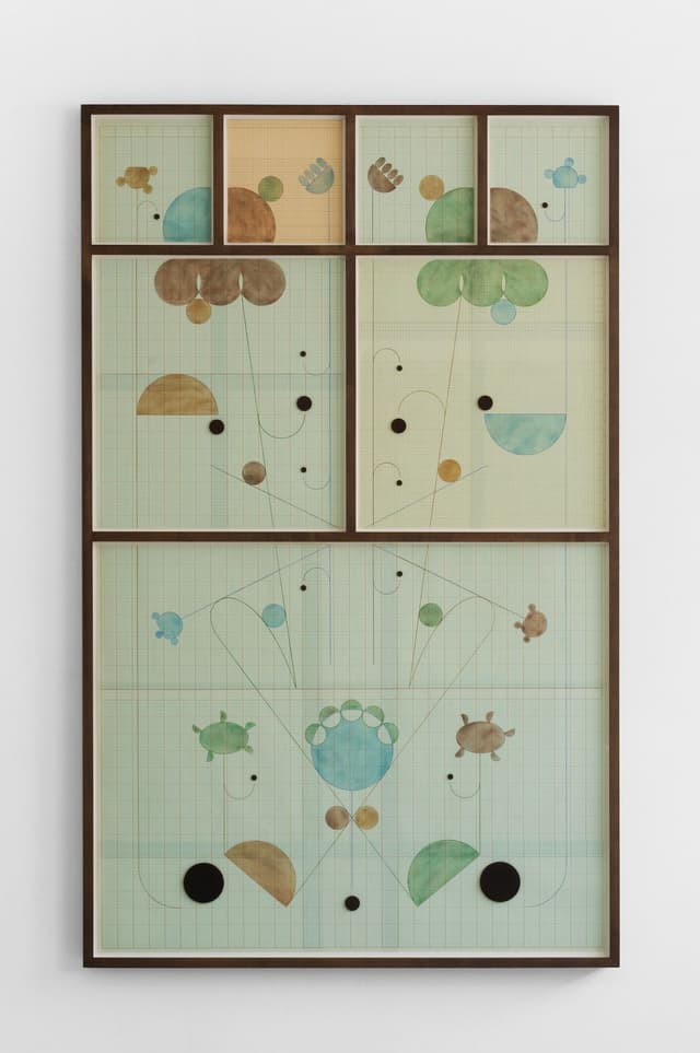 Bronson Smillie. <i>Felt Drawing With a View II</i>, 2026. Pencil crayon, polycrayon and felt pad on paper. 64 × 40 × 2.25 inches framed.