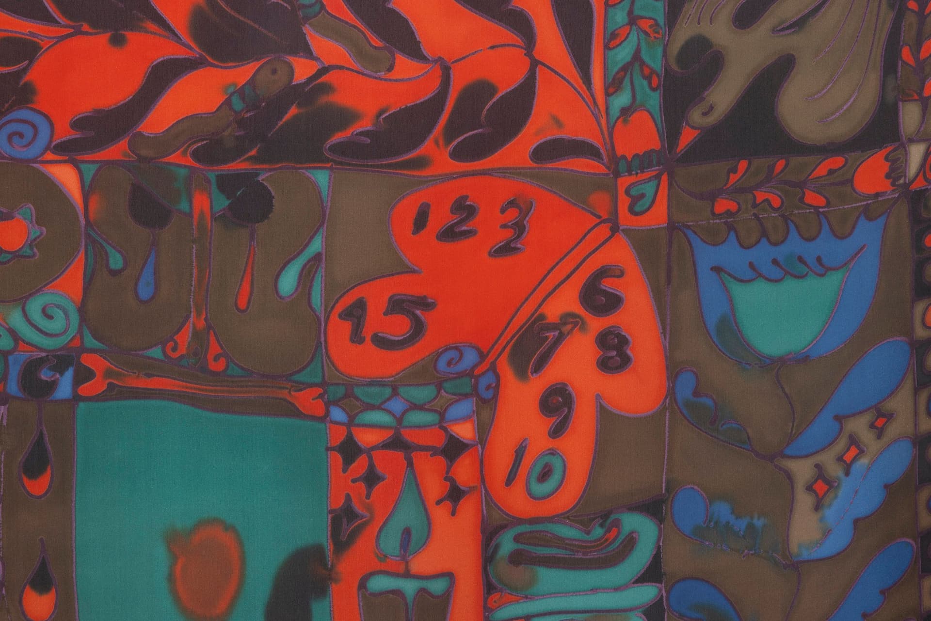 Benedict Scheuer. Break the Spell / Kernal of Endless Love Deep Inside (Detail), 2025. Hand Dyed 8mm Habotai Silk. 44 ½ × 46 inches.