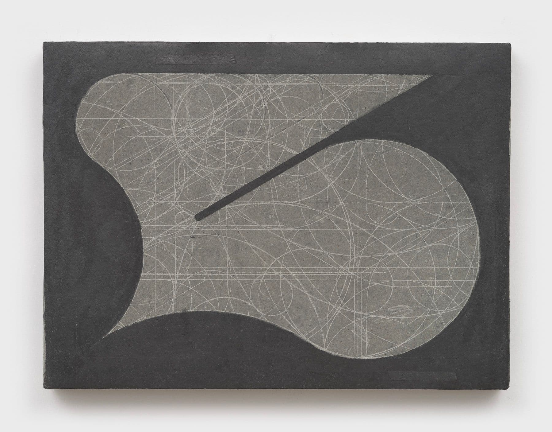 Kai Jenrette. <i>No title</i>, 2025. Graphite and tape on waxed construction paper over panel. 9 x 12 inches.