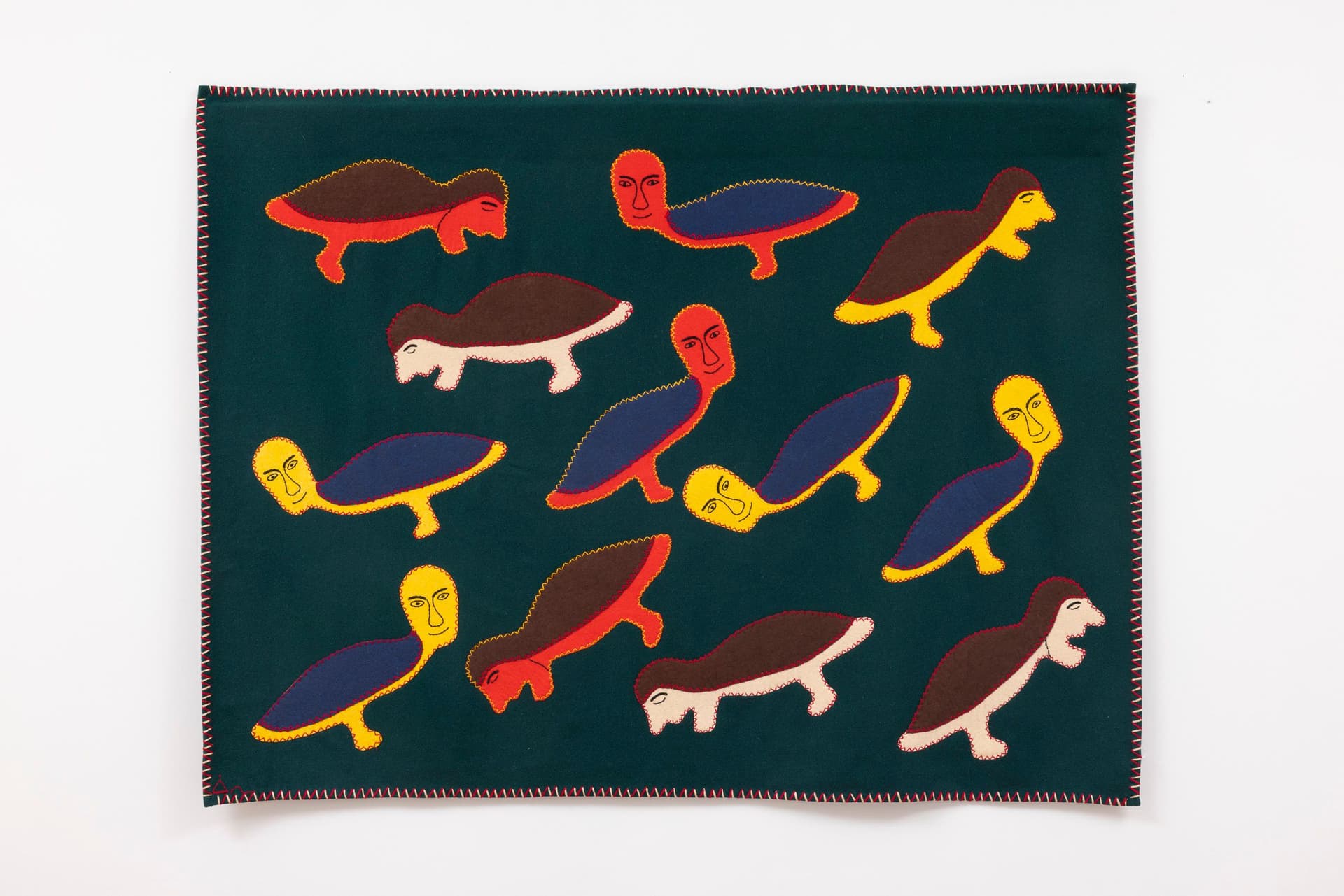 Irene Avaalaaqiaq Tiktaalaaq. BIRD PEOPLE, 1996. Duffel, felt, embroidery floss. 41 × 54 inches.