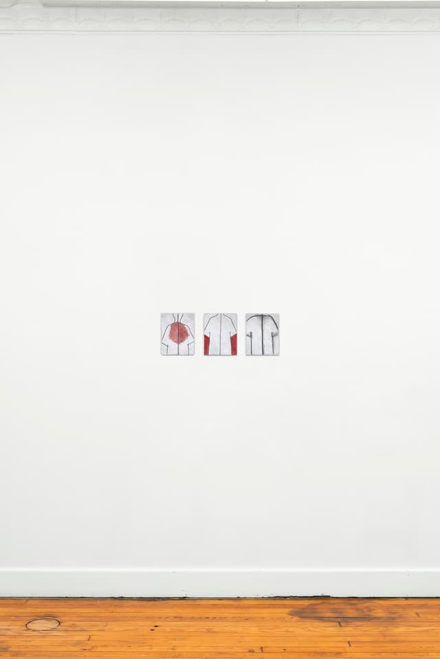 Faye HeavyShield. more than one horizon ii, 2026. Graphite, acrylic, gesso, and color pencil on cardboard. Triptych: 9 x 7 inches each.