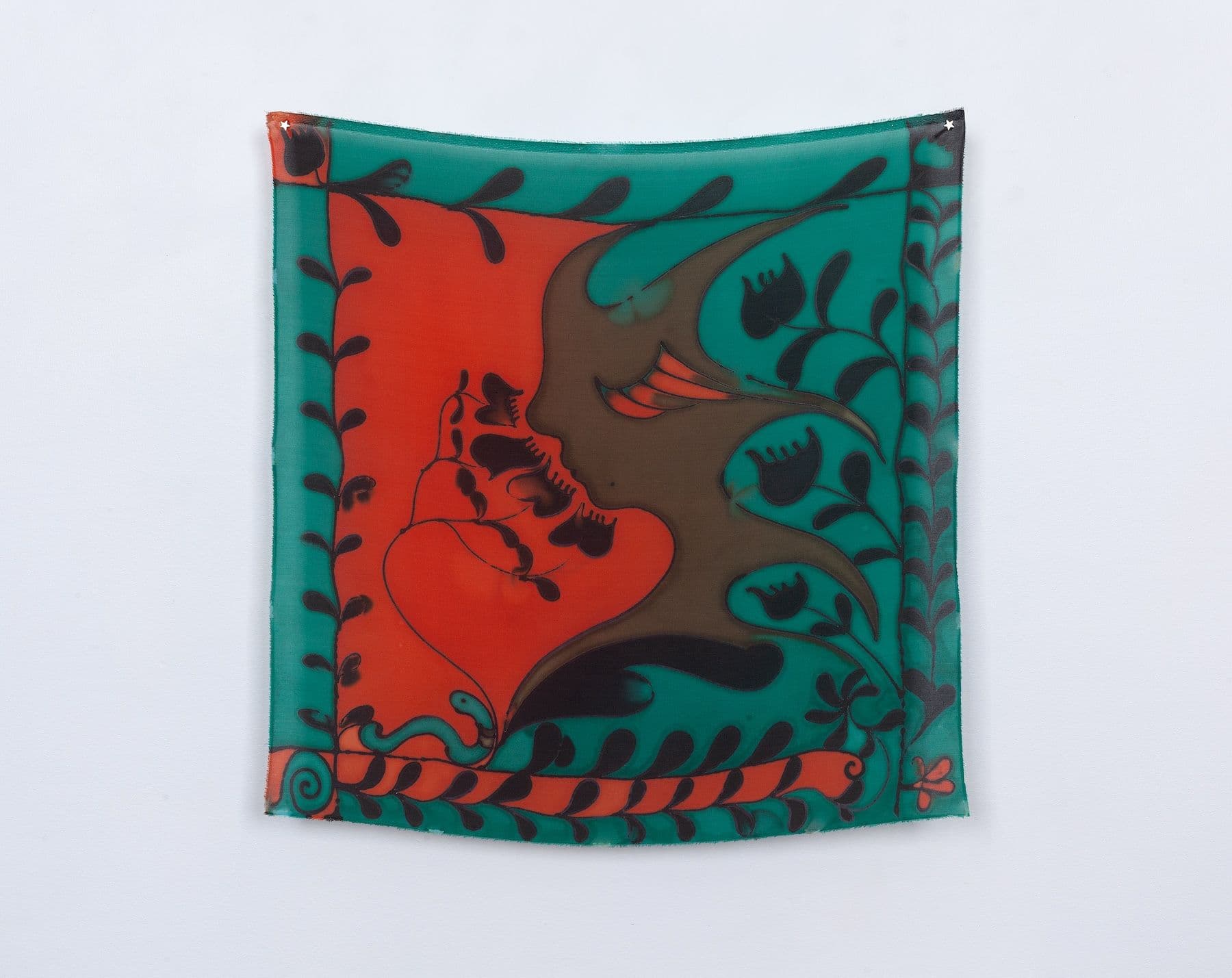 Benedict Scheuer. <i>Eye Lash</i>, 2025. Hand Dyed 8mm Habotai Silk. 22 ¾ × 22 ¾ inches.