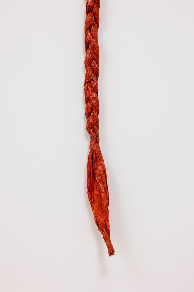 Faye HeavyShield. gravity & ascension (Detail), 2026. Acrylic and gesso on paper, wire. 60 × 61 1/2 inches. Dimensions variable.