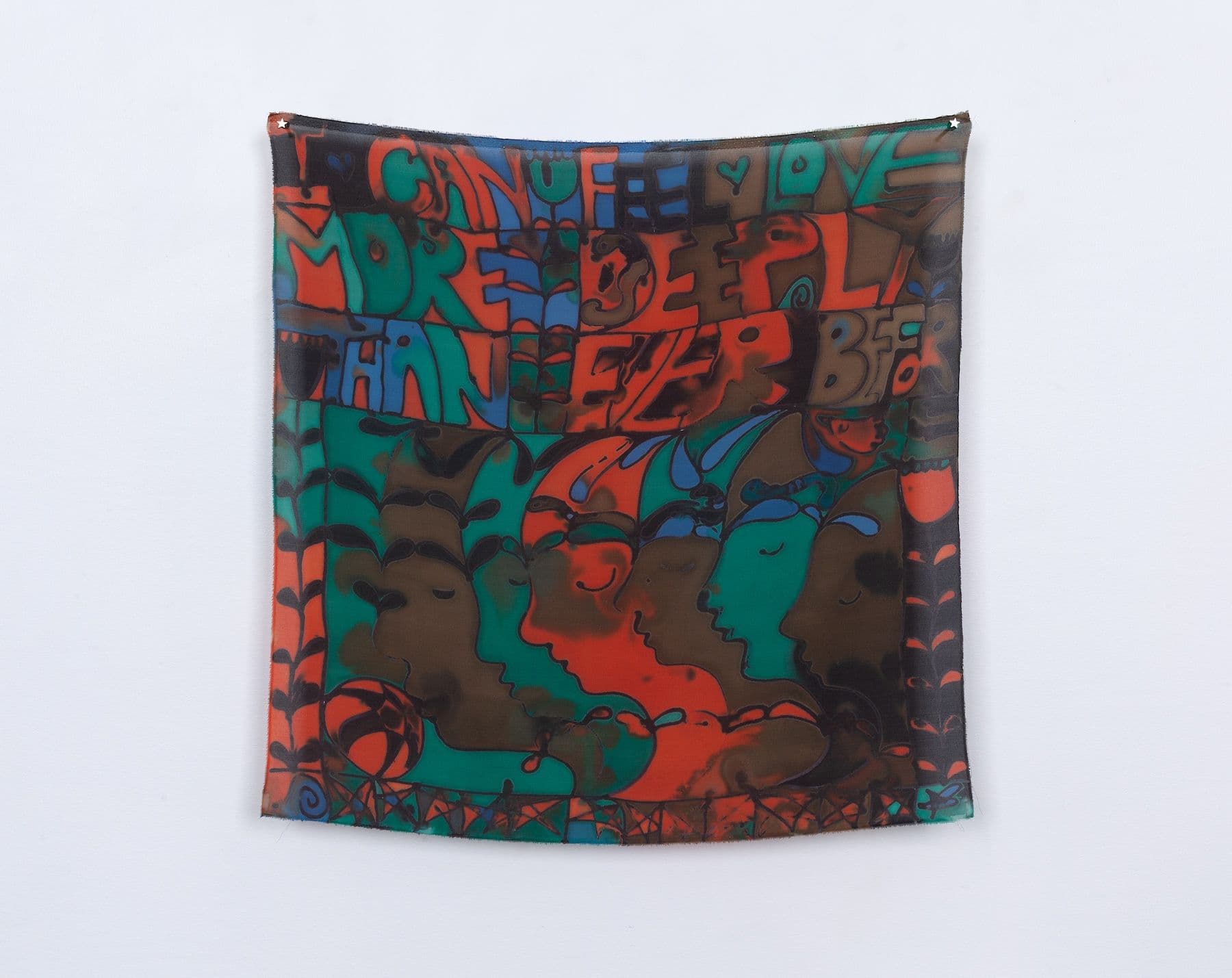 Benedict Scheuer. <i>I Can Feel Love More Deeply Than Ever Before</i>, 2025. Hand Dyed 8mm Habotai Silk. 22.75 x 22.75 inches.