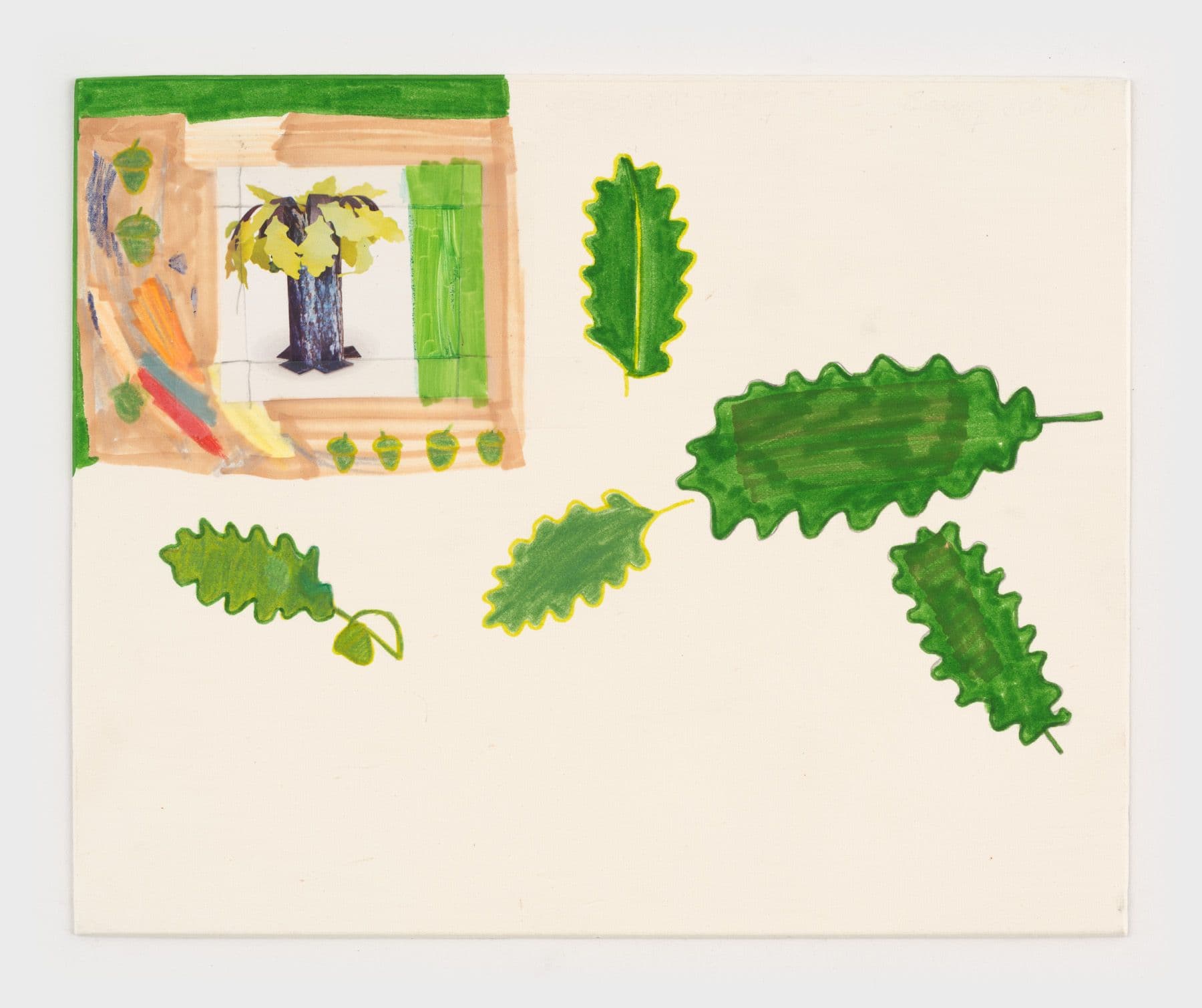 Alix Van Der Donckt-Ferrand. Chêne, 2023. Marker, collage, color pencil, and graphite on matboard. 8.5 × 10.5 inches.