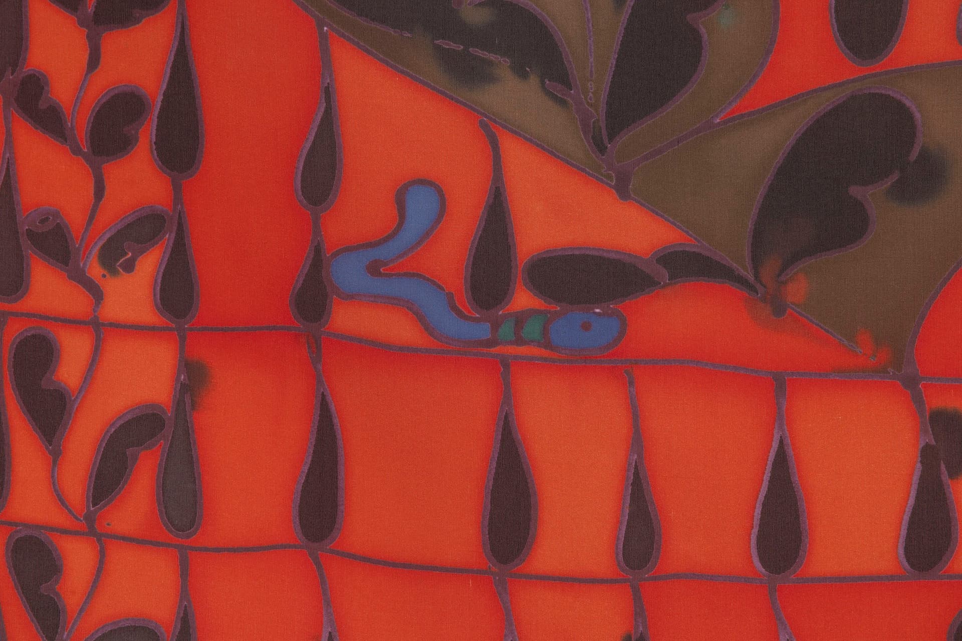 Benedict Scheuer. Rain Quenching Drought (Detail), 2025. Hand Dyed 8mm Habotai Silk. 44 ½ × 46 inches.