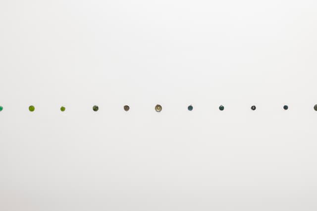 Bronson Smillie. <i>Button chair rail (no repeats)</i>, 2026. Buttons. Dimensions variable.