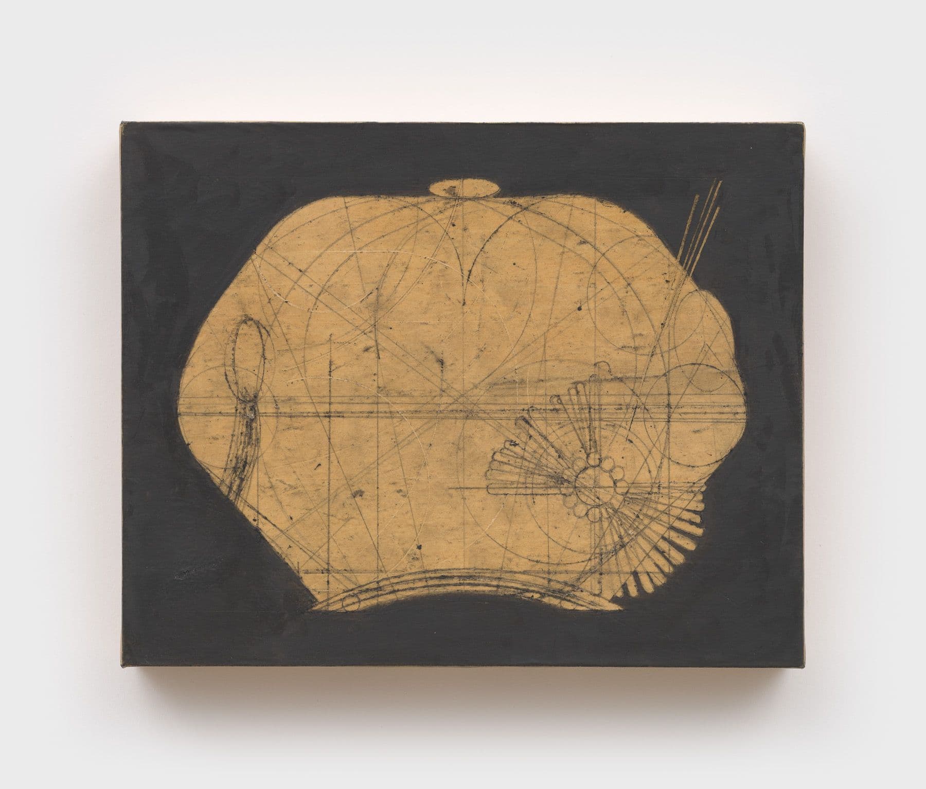 Kai Jenrette. <i>No title</i>, 2025. Graphite and tape on waxed newsprint over panel. 8 × 10 inches.