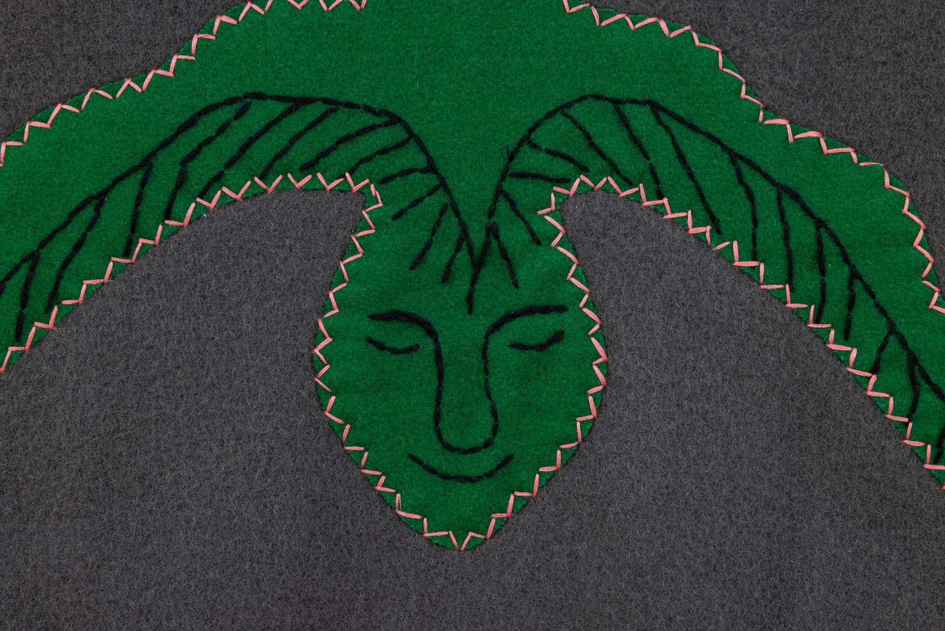 Irene Avaalaaqiaq Tiktaalaaq. COMPOSITION (TRANSFORMATIONS) (Detail), c. 1990s. Duffel, felt, embroidery floss. 36.75 × 58.25 inches.