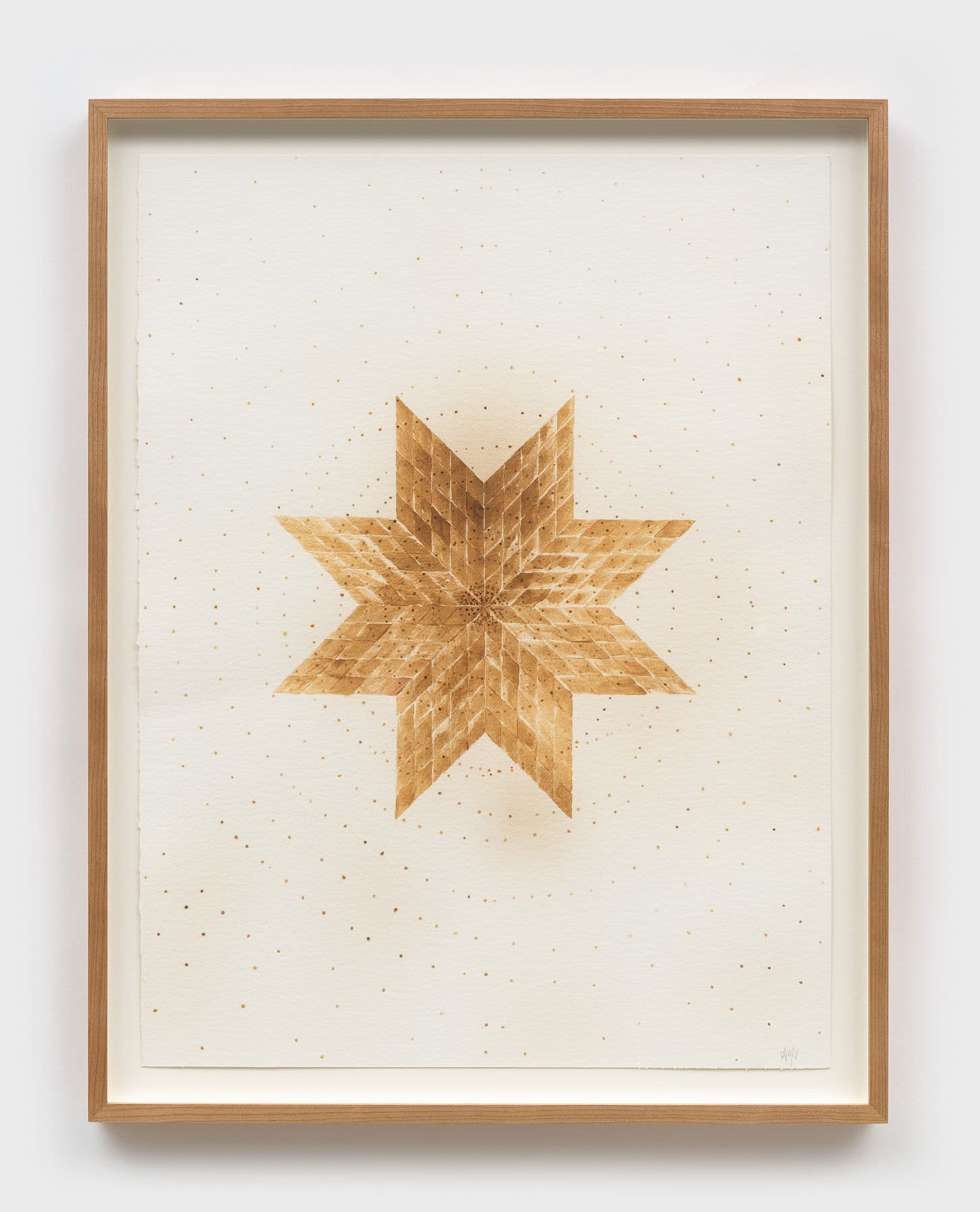 Audie Murray. <i>Gold Thread</i>, 2026. Artist's breast milk and heat on paper. 23.75 × 18 inches (26 ¾ × 21 inches framed).