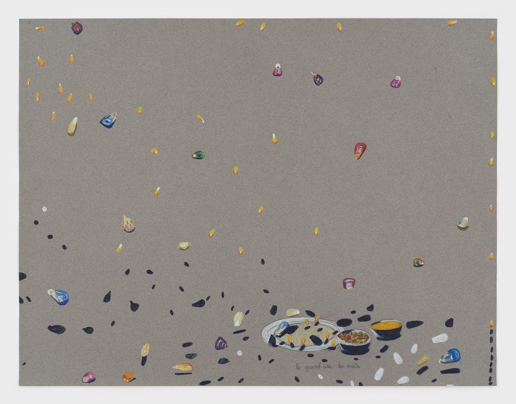 Alix Van Der Donckt-Ferrand. <i>Le Grand Axe du Maïs</i>, 2025. Color pencil and graphite on paper. 19 ½ × 25 ½ inches (22 ½ × 28 ½ inches framed).