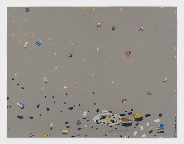 Alix Van Der Donckt-Ferrand. <i>Le Grand Axe du Maïs</i>, 2025. Color pencil and graphite on paper. 19 ½ × 25 ½ inches (22 ½ × 28 ½ inches framed).