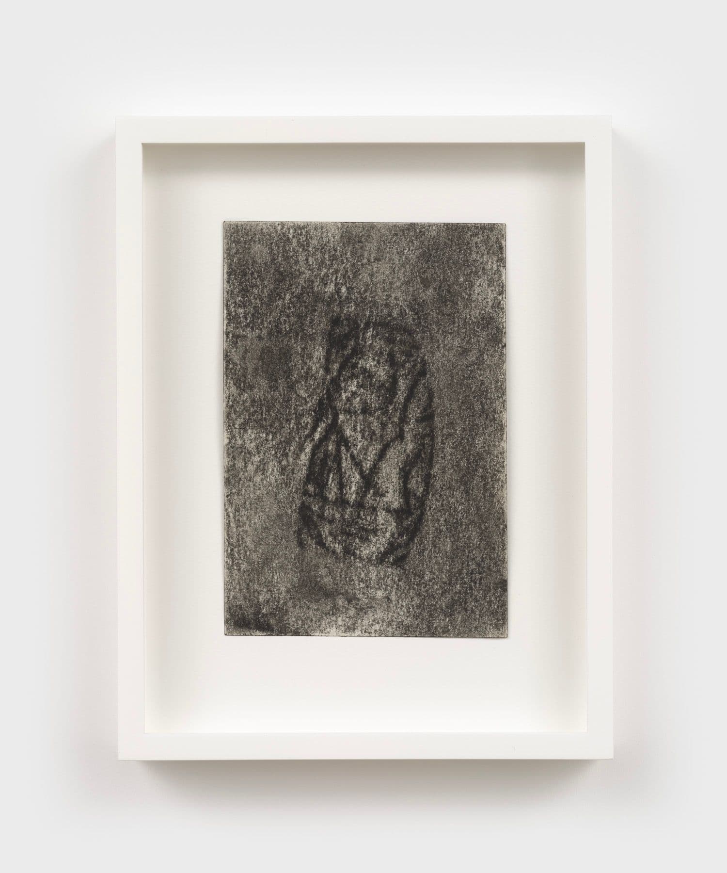 Mo Costello. <i>Untitled (Guardian Angel)</i>, 2020. Charcoal on found paper. 6 × 4 inches (9 × 7 inches framed).