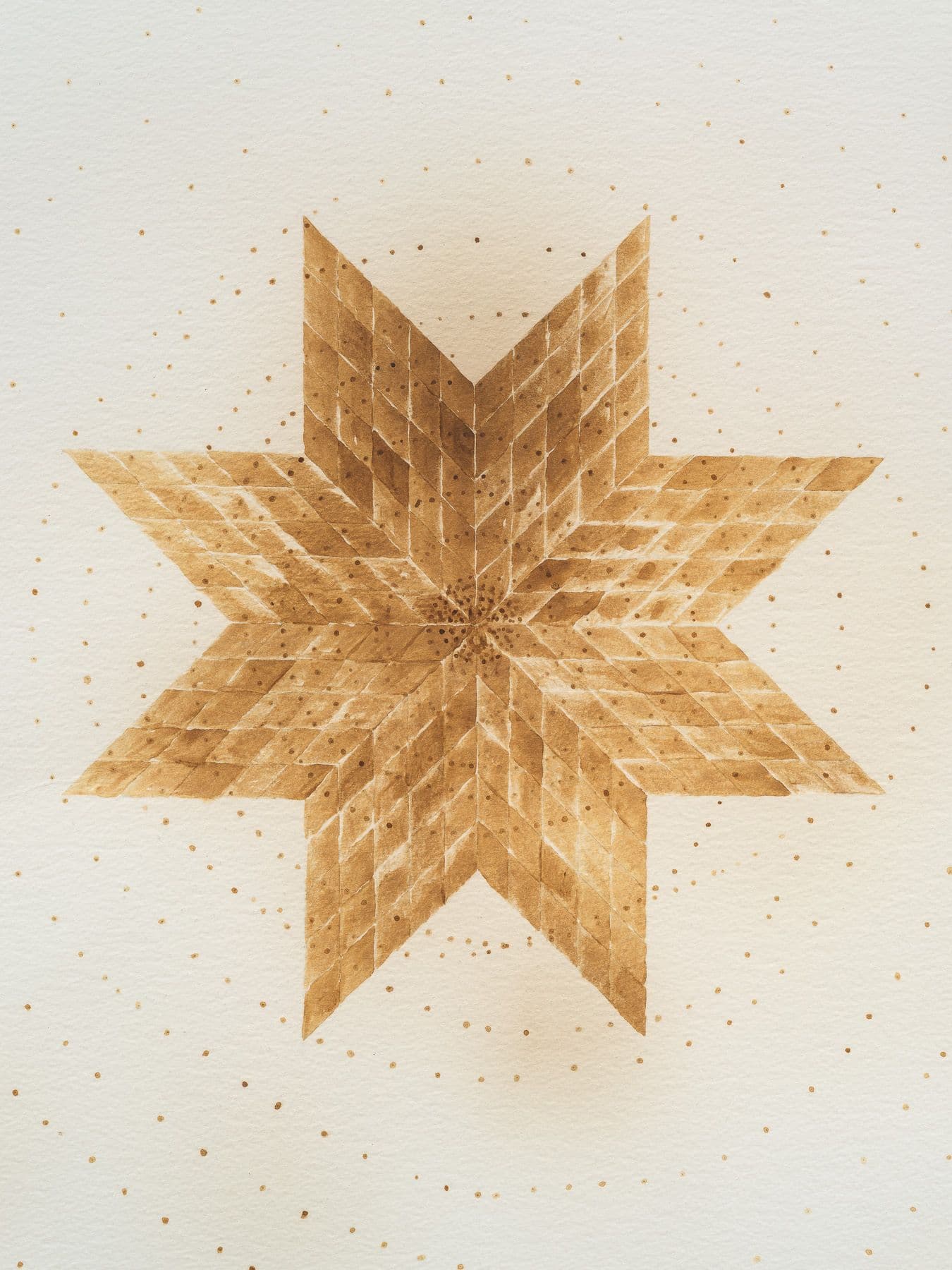 Audie Murray. Detail of <i>Gold Thread</i>, 2026. Artist's breast milk and heat on paper. 23.75 × 18 inches (26 ¾ × 21 inches framed).